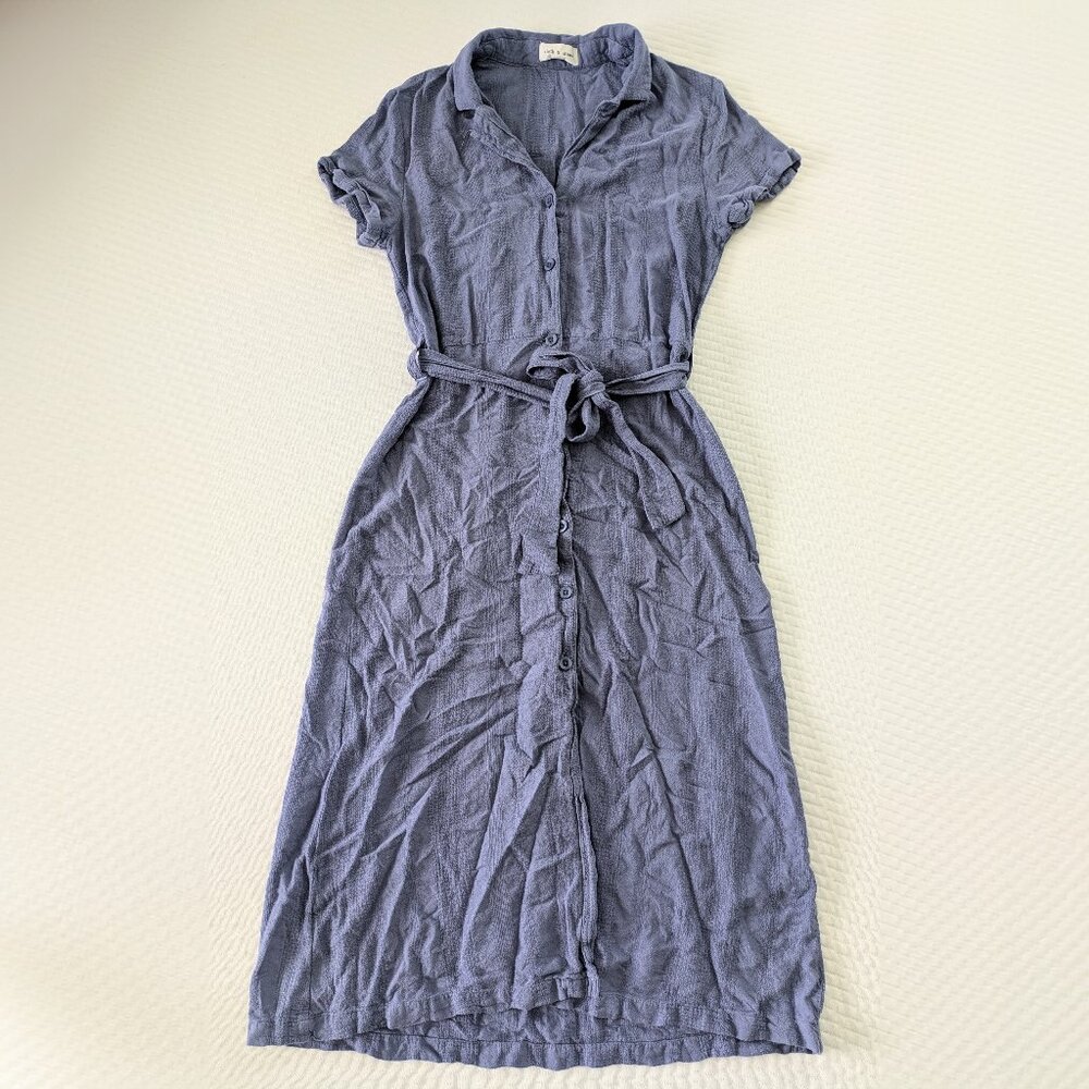 Anthropologie Cloth & Stone Dress Size Medium Blue Buttondown Belted Dress - Picture 3 of 6